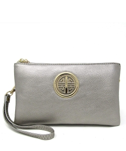Womens Multi Compartment Functional Emblem Crossbody Bag With Detachable Wristlet WU020L PEWTER